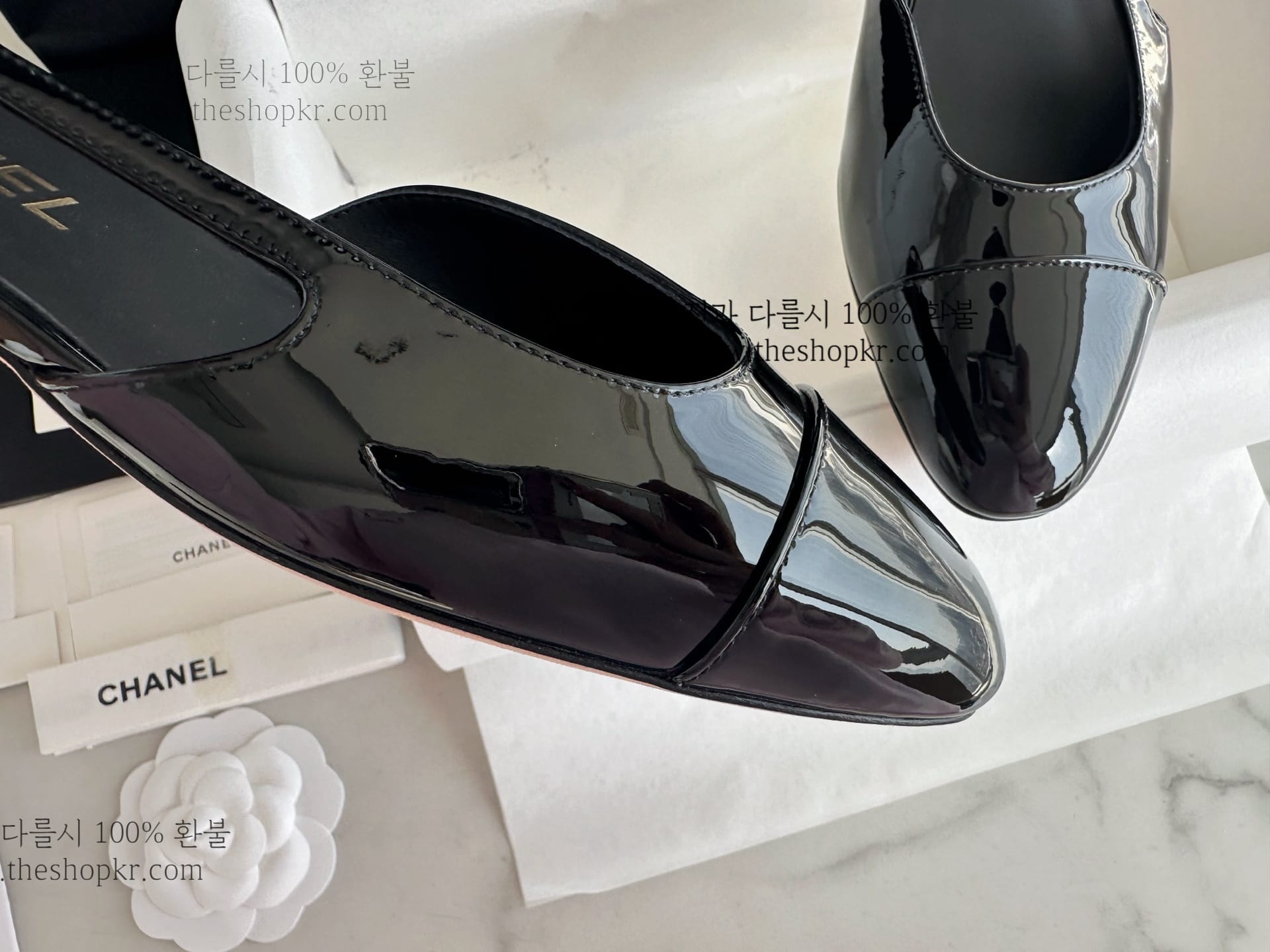 (해피) 샤넬 에나멜 슬링백 구두
